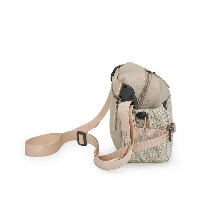 Colorblock Nylon Crossbody Bag with Grid Pattern Front Pocket Casual Sling Purse for Daily Travel