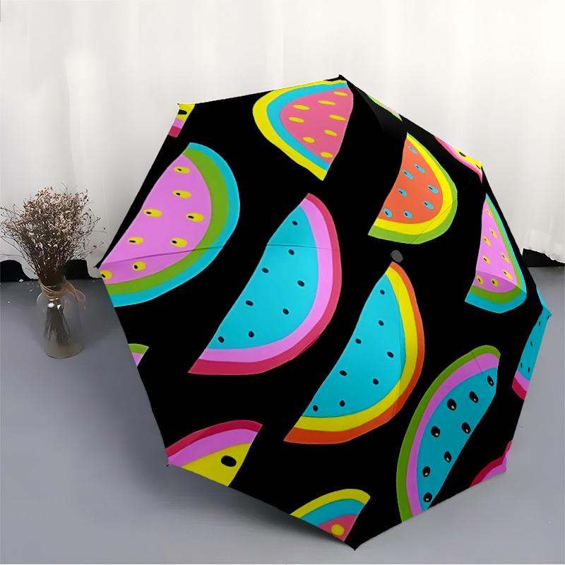 1pc Watermelon slices pattern Automatic Folding Umbrella - Portable Collapsible Design, 8-Rib Iron Frame, Durable Fabric yy251125083