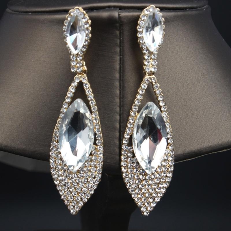 Imitation Diamonds Dangle Earrings for Women Ear Pendants with Rhinestones Teardrop Handmade Cubic Zirconia Earwear