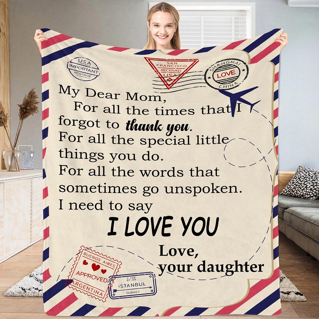 Thanksgiving Day Gift Letter Flannel Throw Blanket for Dad Mom Blanket King Queen Size for Bed Sofa Couch Super Soft Lightweight