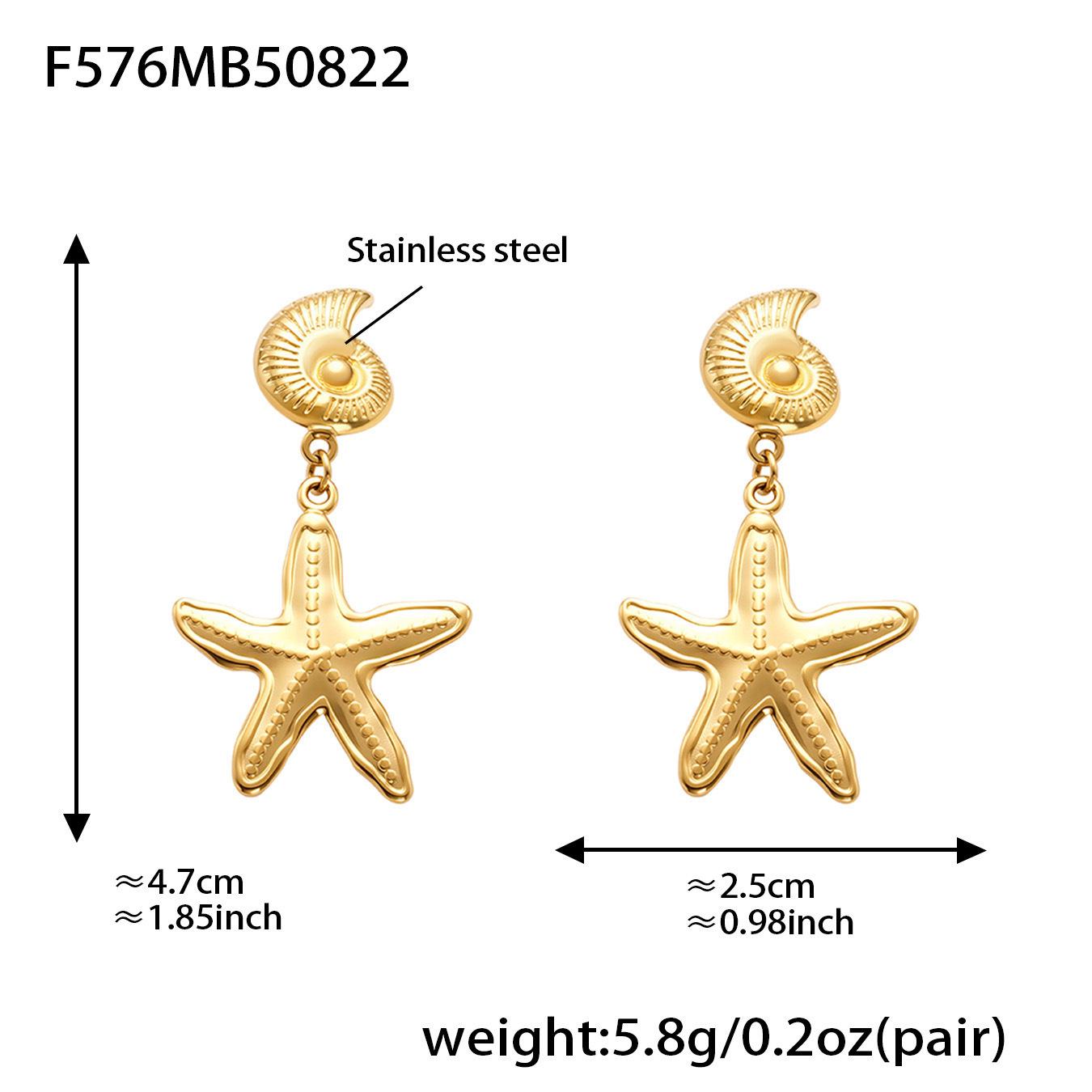 Qiong Yao Gold-Plated Seashell Star Earrings - Exaggerated Heavy Stainless Steel Ear Ornaments