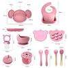 Momcbebe Baby Feeding Set 10-Piece Silicone Suction Bowl Sippy Cup Bib Spoon Fork BPA Free Soft Durable Easy Clean Pink