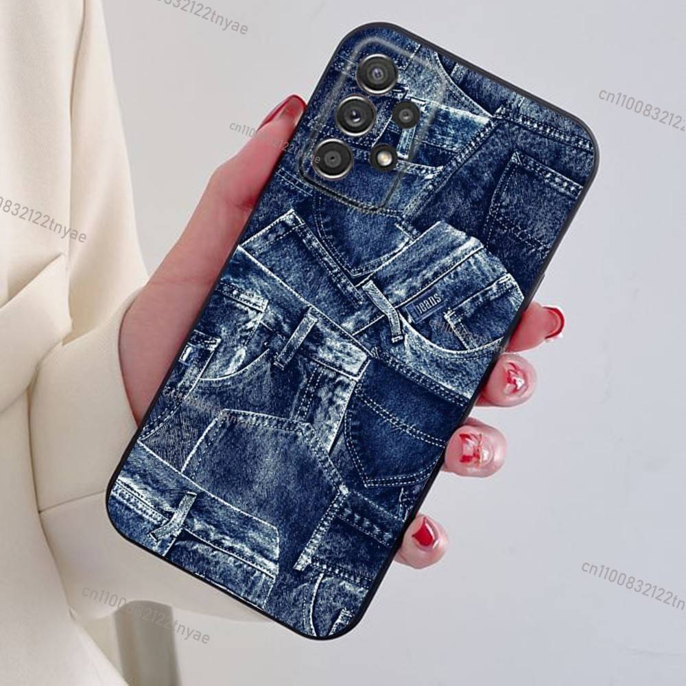 Jeans Cowboy Denim printed Phone Case For Samsung S24,21,22,23,30,Ultra,20,Plus,Note,10,9,Black soft silicone case