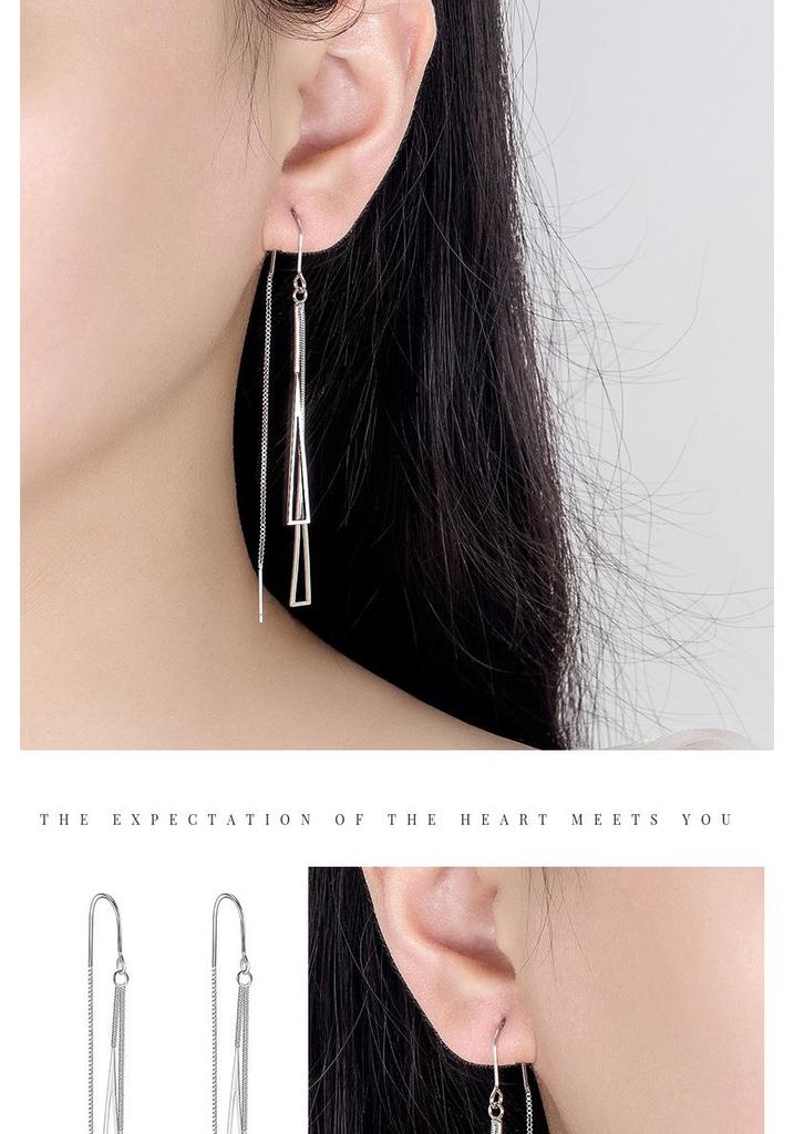 Elegant Korean Style Geometric Triangle Tassel Ear Cuffs for Women - 2022 Trendy Long Layered Earrings