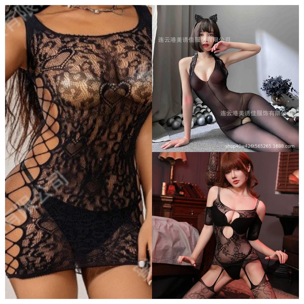 Sexy Lingerie Tight Sexy Suit Uniform Seduction Women's Transparent Open Crotch Mesh One-piece Stockings Mesh