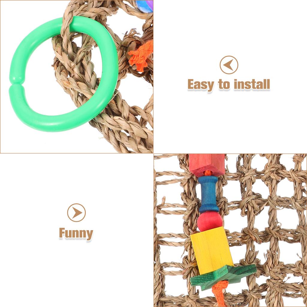 Grass Braided Parrot Chewing Climbing Net Swing Cage Accessories Promote Exercise Coordination for Small Birds Cockatiels