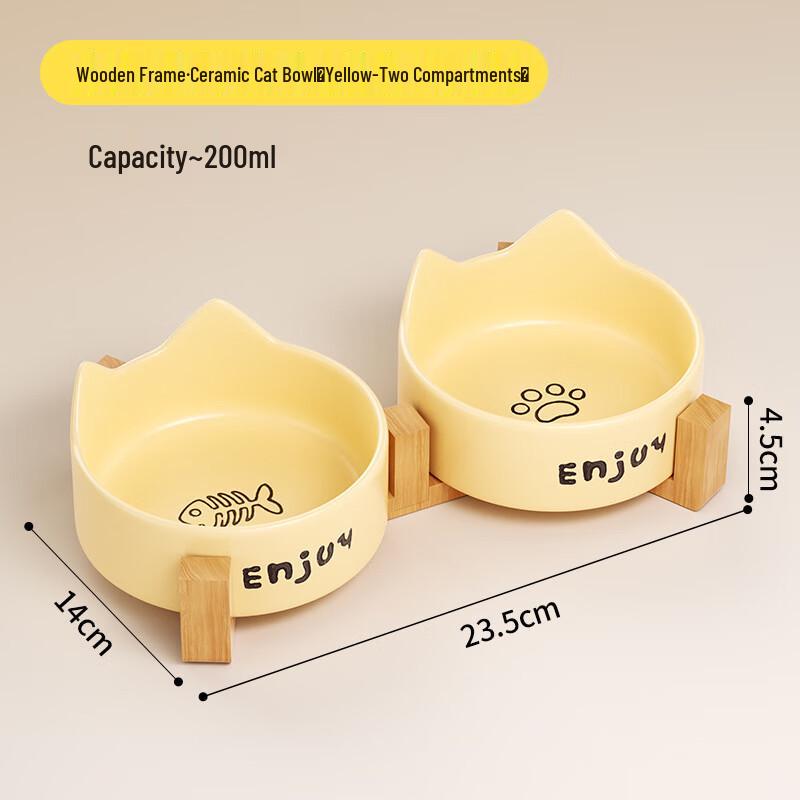 

Cat Ceramic Bowl with Wooden Stand
