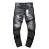 BeatStreet New Jeans גברים טרנד אופנה שטיפה רטרו הדפסת גרפיטי תיקון מותן נמוך מתיחה סקיני כפתור קפלים קרועים מכנסי ג'ינס