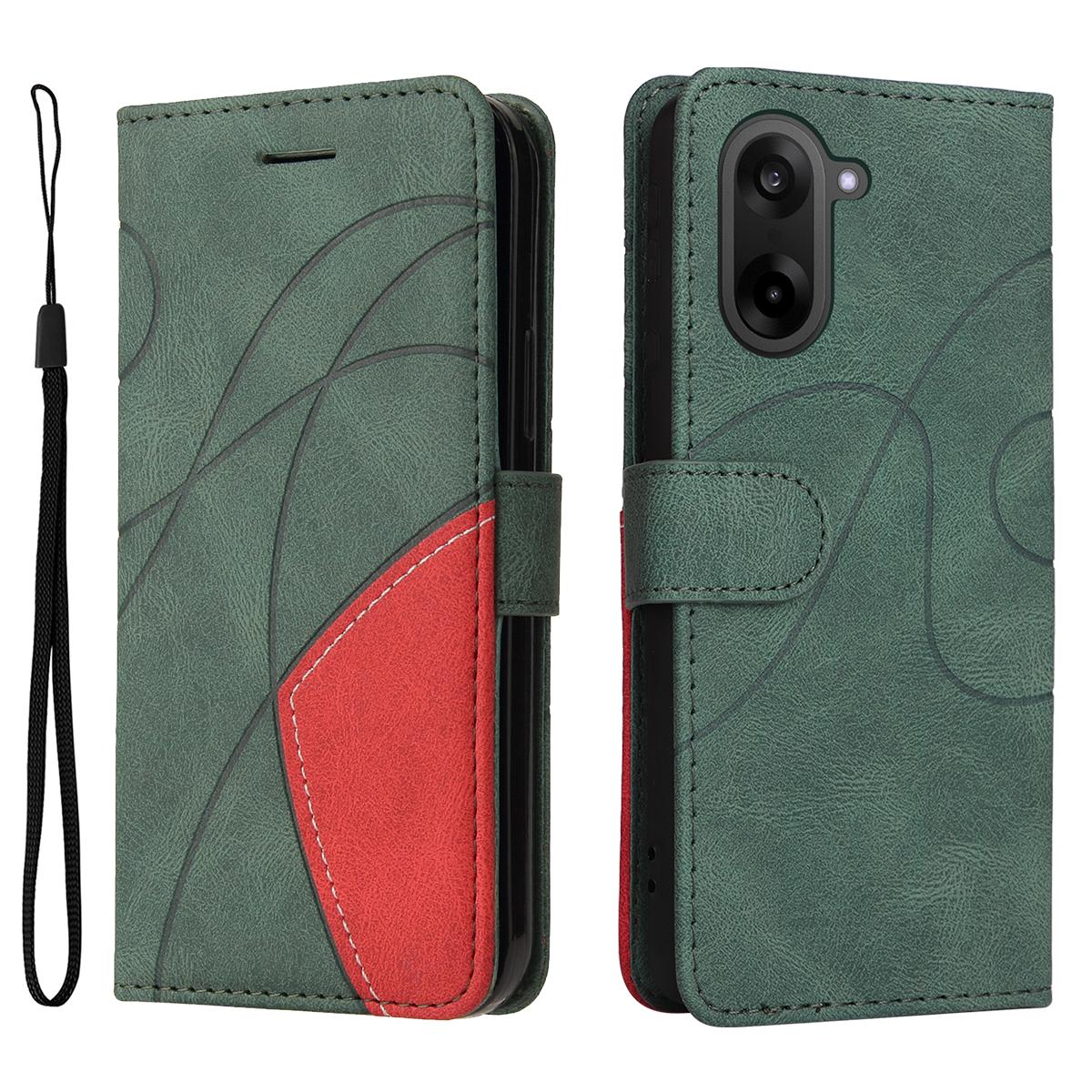 

For OnePlus Nord CE5 5G/OnePlus Ace 5 Racing 5G Leather Phone Case Stand Wallet with Bi-colour Splicing Design Green