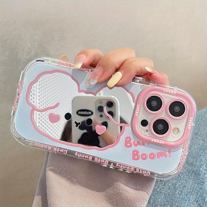 INS Cute Cartoon Bear Makeup Mirror Phone Case For iPhone 17 16 15 14 13 12 11 Pro Max XS X XR 7 8 Plus SE2 16E Shockproof Cover