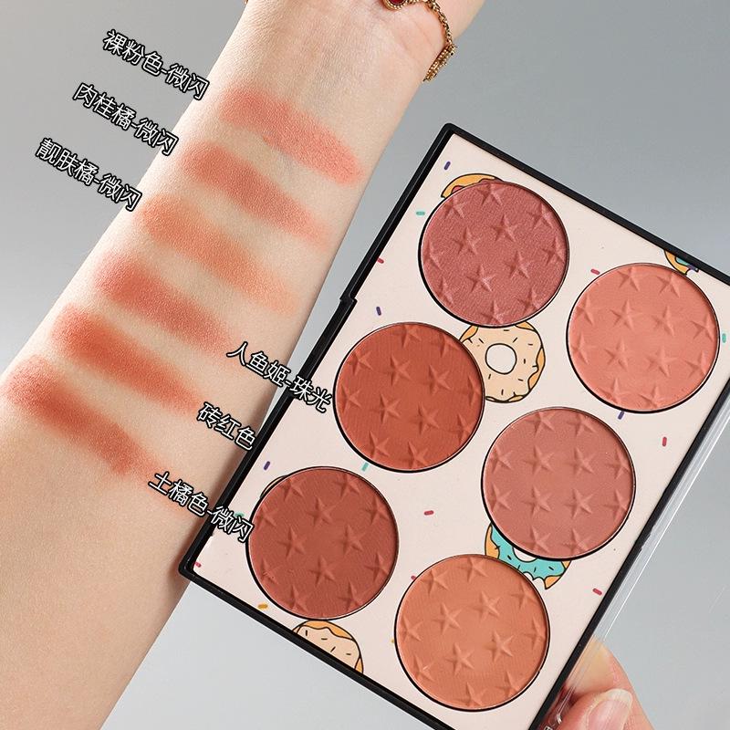 MISS ROSE Sechsfarbige Langanhaltende Rouge-Palette - Matt & Schimmernde Finishes, Sonnengeküsste Natürliche Töne, Hautfreundlich.