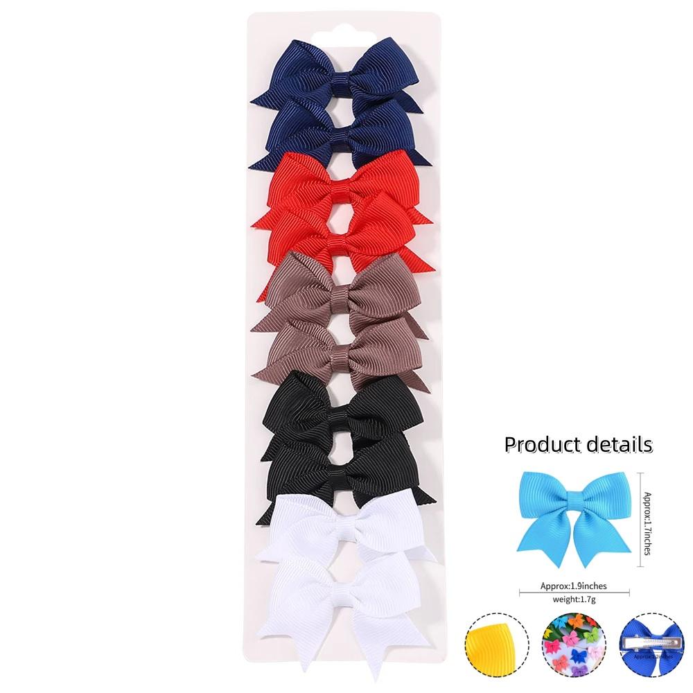 10Pcs/Set Solid Kids Bows Hair Clips for Baby Girls Handmade Ribbon Bowknot Hairpin Barrettes Daily Hair Accessories