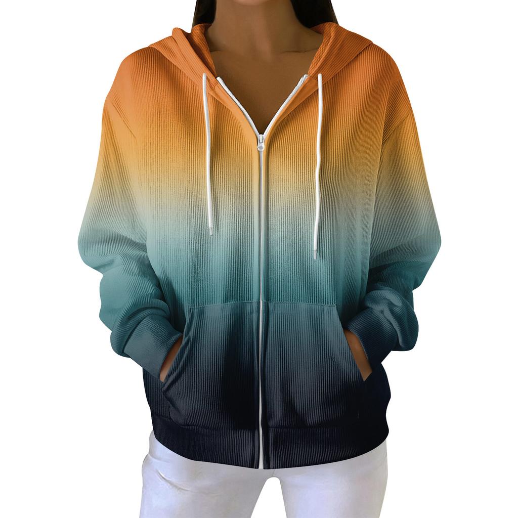 Kvinners avslappet mote langermet strikket hettegenser med glidelås og juleprint