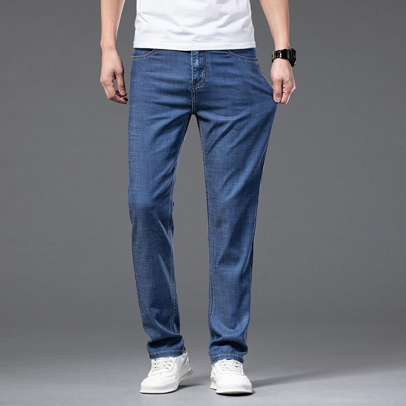 Ice-Silk Men's Denim Trousers Summer Lightweight Loose-Fit Stretch Tencel Casual Trousers New Style Business Straight-Leg Trousers