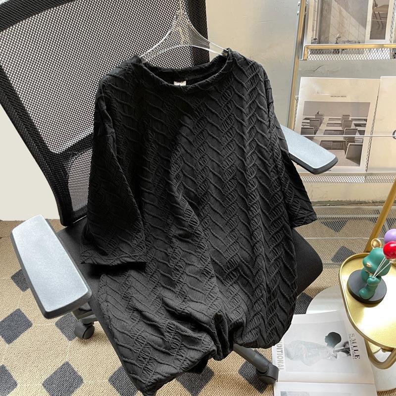 

Летние женские топы со средней длиной рукава, женские футболки с круглым вырезом, женские свободные мягкие рубашки, топы больших размеров S чёрный