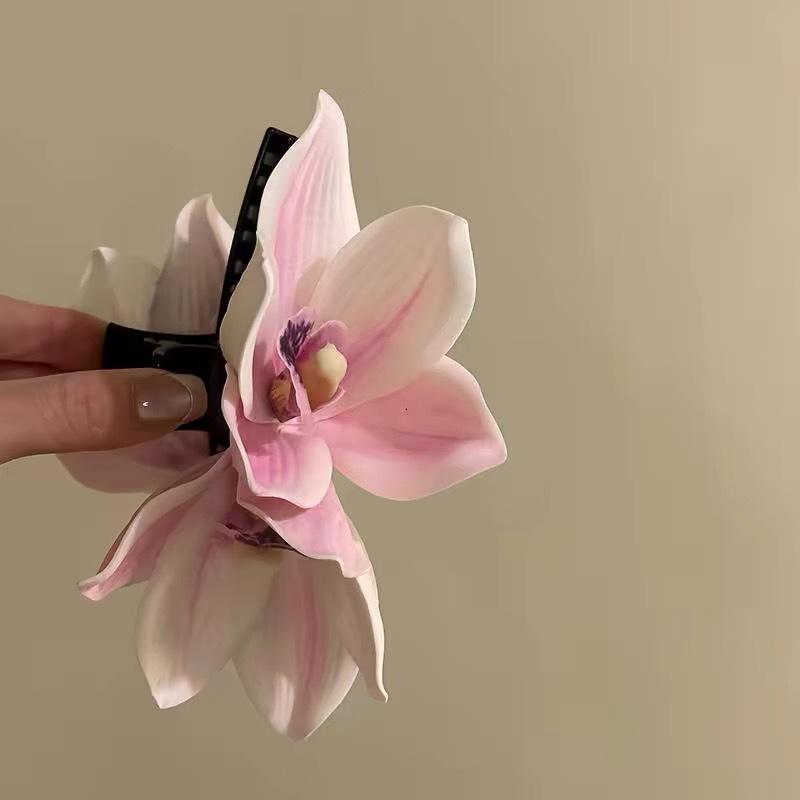 Large Orchid Flower Hair Claw Women Wedding Hair Clip Crab Girls Ponytail Shark Clip Headwear Hair Accessories