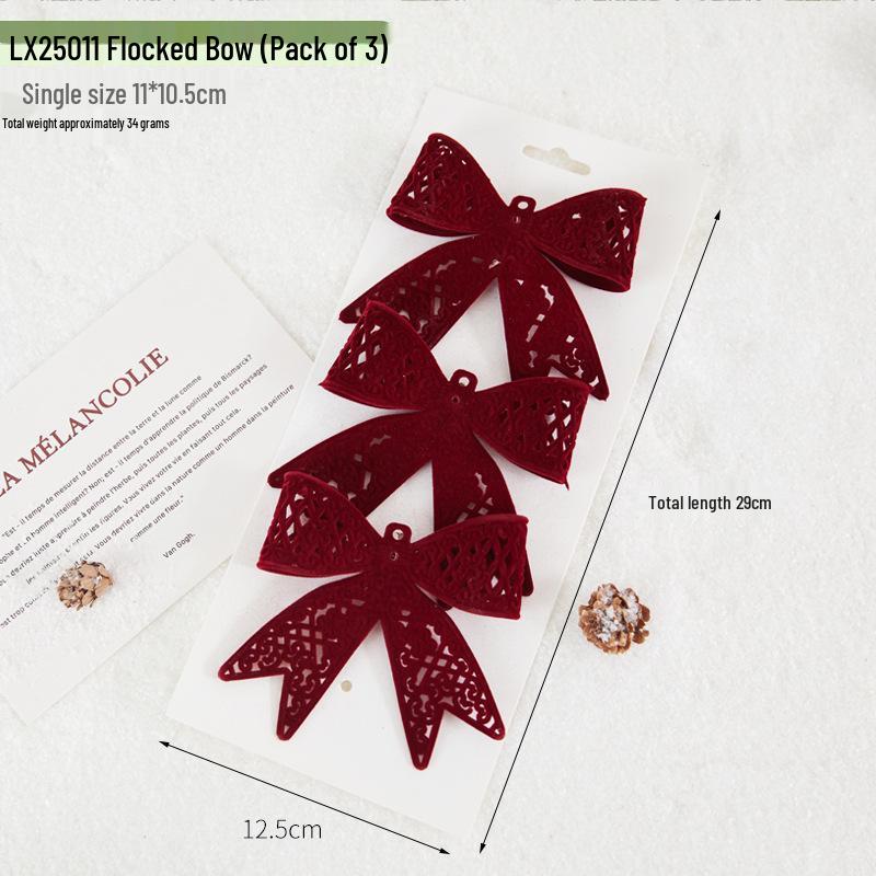 Cross-border Christmas Eve Tree Decorations: Flocking Bow & Flower Scene Pendant.