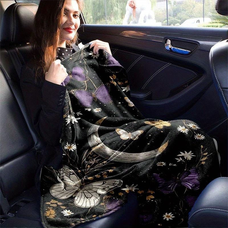 1pc Moon Butterfly Printing Lightweight Flannel Blanket, Comfortable and Warm Blanket, for Camping Sofa Bed and Couch Office, Gift