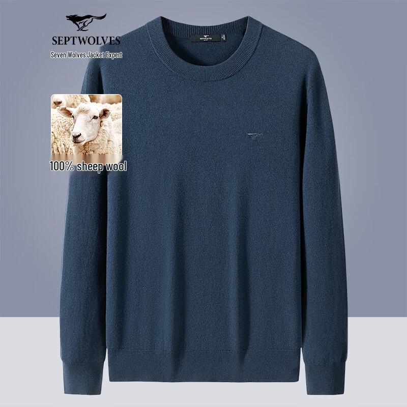 Septwolves Men's 100% Merino Wool Round Neck Sweater