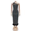 Mode Damen Kleid Eine Schulter Mesh Diamant Feder Bandage Kleider