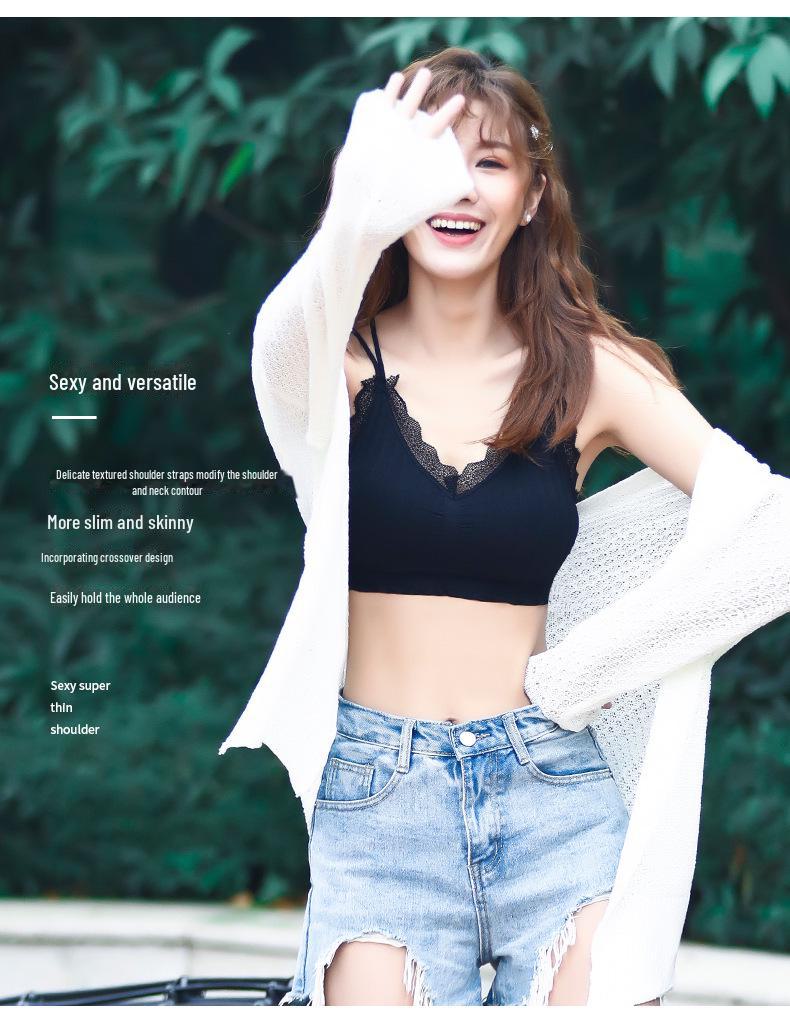 Spitzen-Tube-Top mit V-Ausschnitt und überkreuztem Rücken und Sichtschutz für Damen