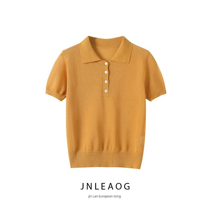 Jnleaog Spring New Arrival Women's Fashion Style French Fashion Polo Shirt Knitted Short-Sleeved Shirt