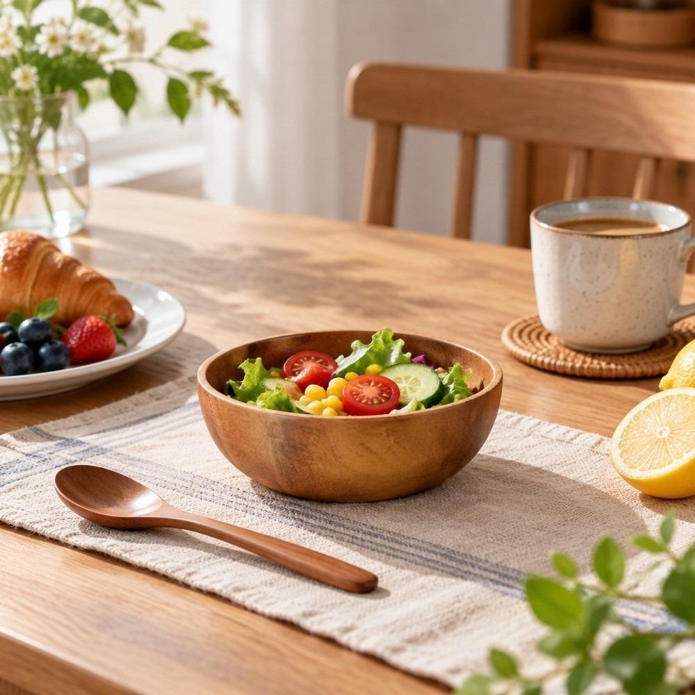 Wooden Salad Bowl Smooth Rice Noodle Bowl Anti slip Bottom Creative  Tableware  Daily Use