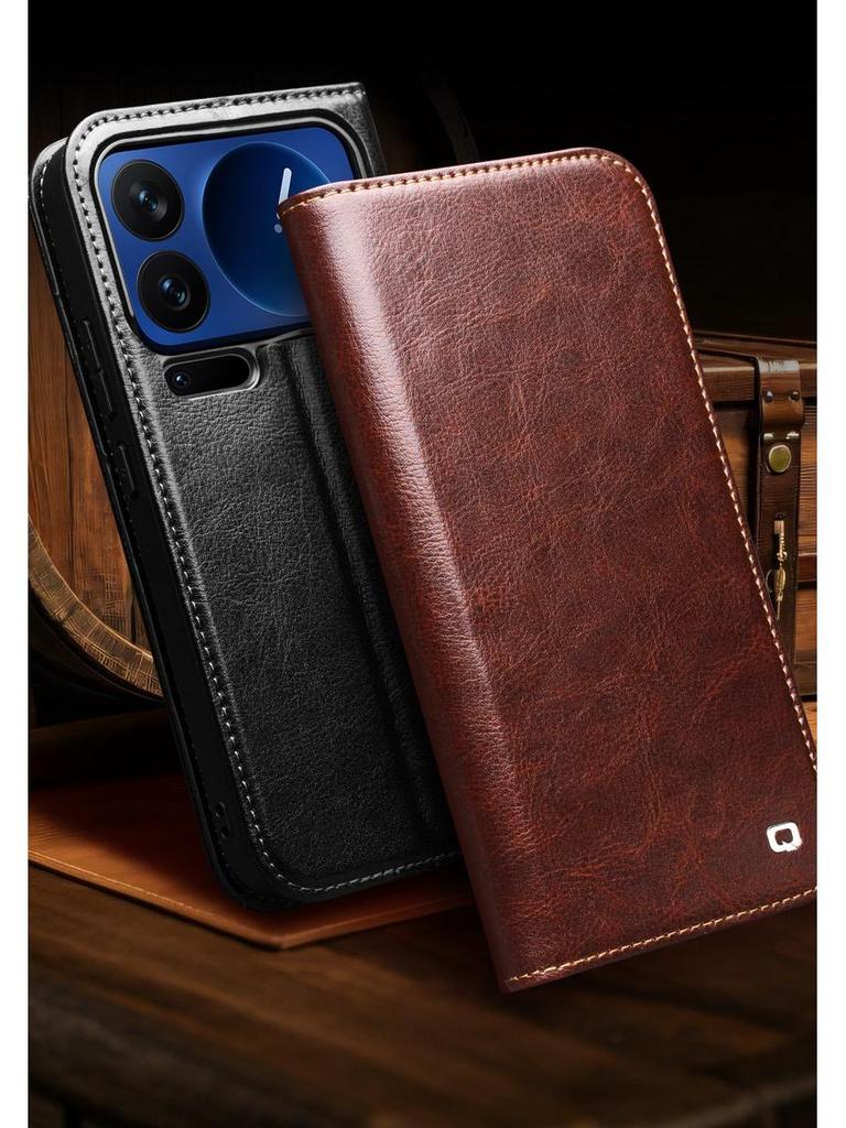 Chali Genuine Leather Xiaomi 17 Pro Max Flip Phone Case with Stand & Lens Protection