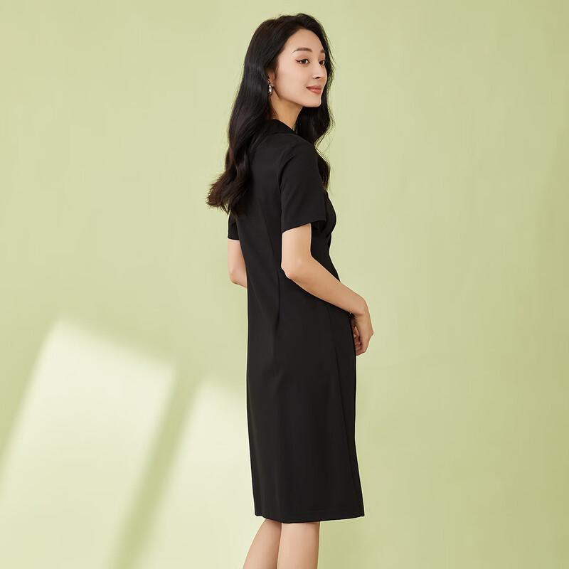 Women's Short Sleeve Slit Midi A-Line Polo Dress