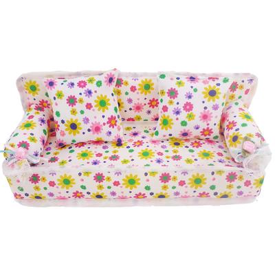 Mini meubles de maison de poupée, canapé en tissu fleuri avec 2 coussins pour maison de poupée Barbie, accessoire de jouet, 1 pièce