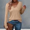 Women's V-neck Solid Color Casual Loose Long Sleeve T-shirt Top