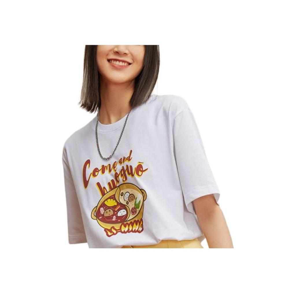 Li Ning Cartoon Hot Pot Letter Round Neck Casual Short Sleeve T-Shirt Men Tops Standard-White AHSS569-1