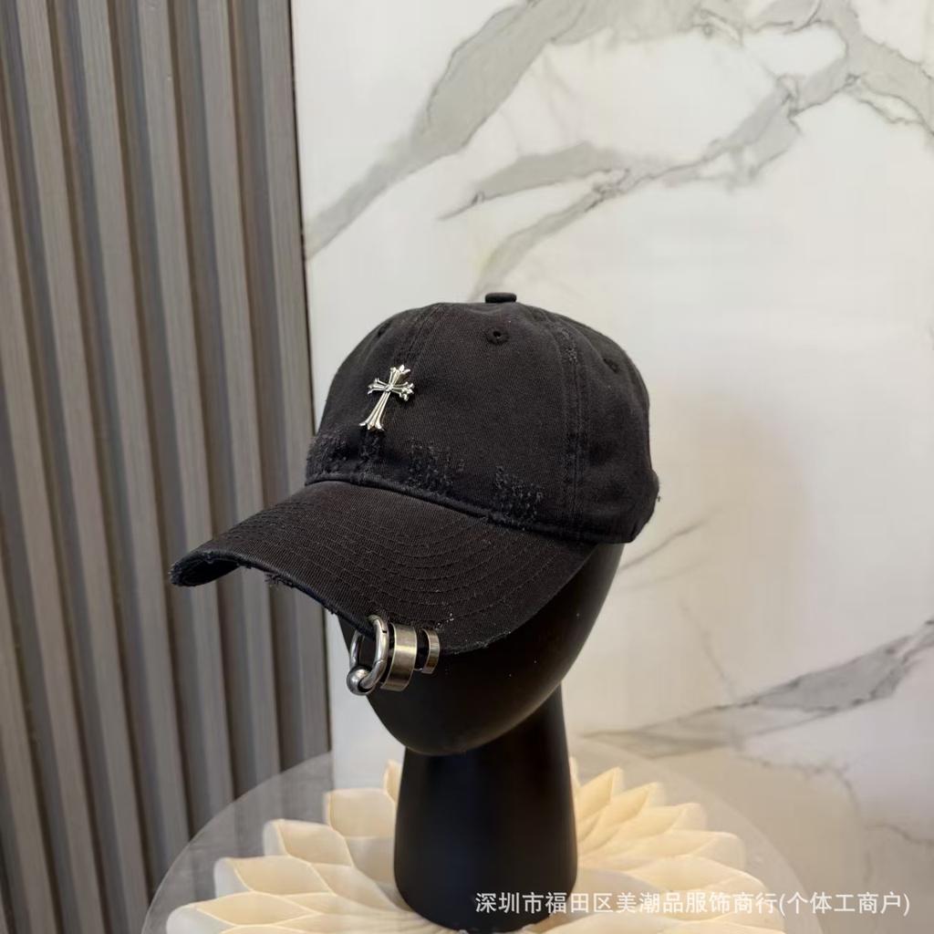 Spring and summer Internet celebrity new iron ring cross cap female couple versatile soft top personality shade baseball cap