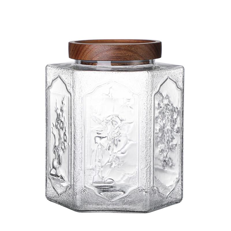 UOSU Japanese Style Hammered Glass Storage Jar with Acacia Wood Lid