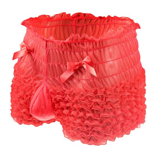 Men Sexy High Waist Underwear Mesh Lace Shorts Panties with Bowknot Decor Solid