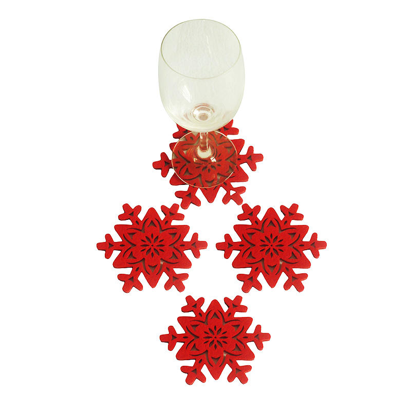 4pcs Christmas Circular Coaster Shape Of Snowflake Christmas Tree Felt Cup Mat X-Mas Party Decoration Table Accessories Pad