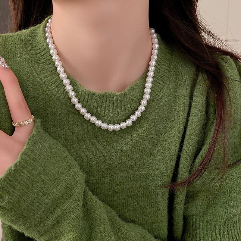 Super fairy long pearl necklace, trendy temperament, court style collarbone chain, exquisite and gentle sweater chain