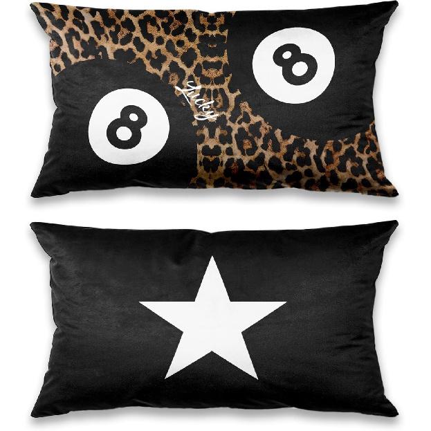 Preppy Star Lucky 8 Ball Cheetah Leopard Print Room Decor Pillow Cover 18x18 Set of 2,Leopard Gifts for Women,Cheetah Print Gifts,Coquette Pillow