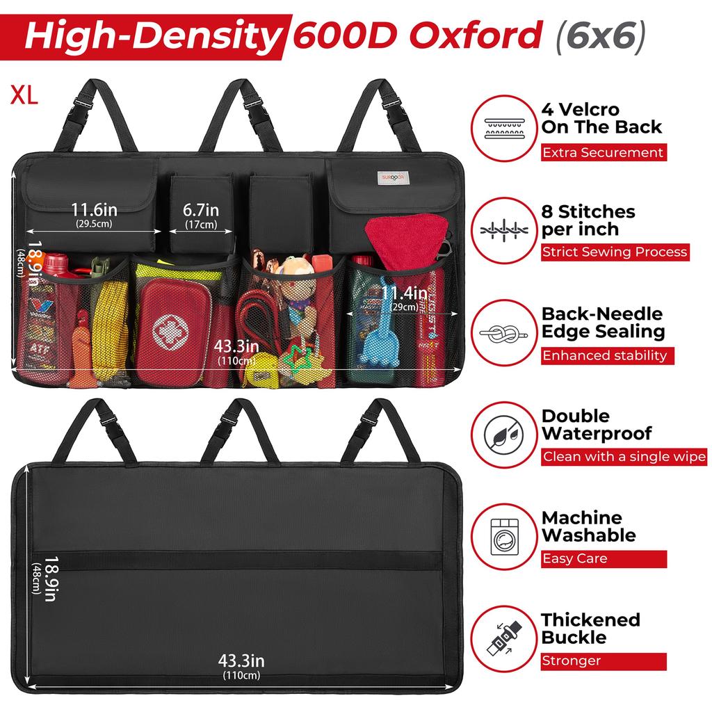 Trunk Storage - SURDOCA Car Storage Pocket, Seat Back Pocket, Large Capacity, Secure Design, Velcro Closure, Wear-Resistant, Easy Installation, Suitab