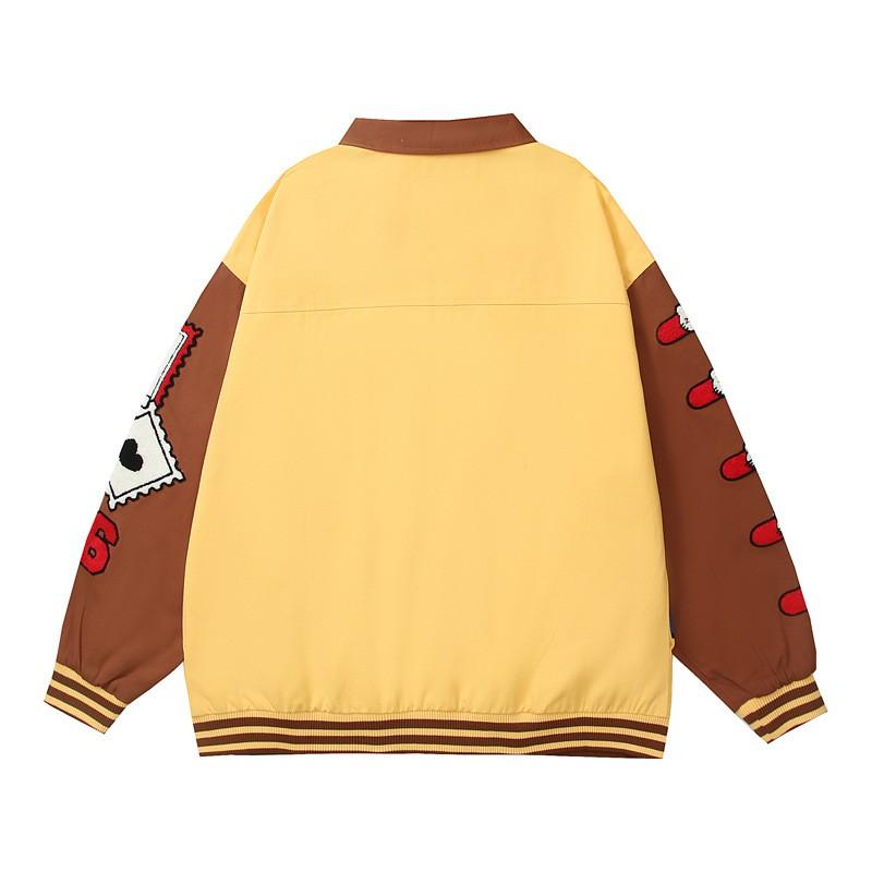 Unisex Oversized Cotton Baseball Jacket With Retro Cartoon Cat Embroidery Streetwear Casual Outerwear