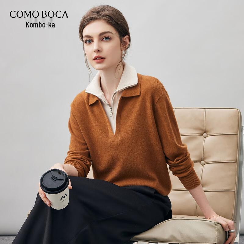 

Женский кашемировый свитер с лацканами в стиле колор-блок M