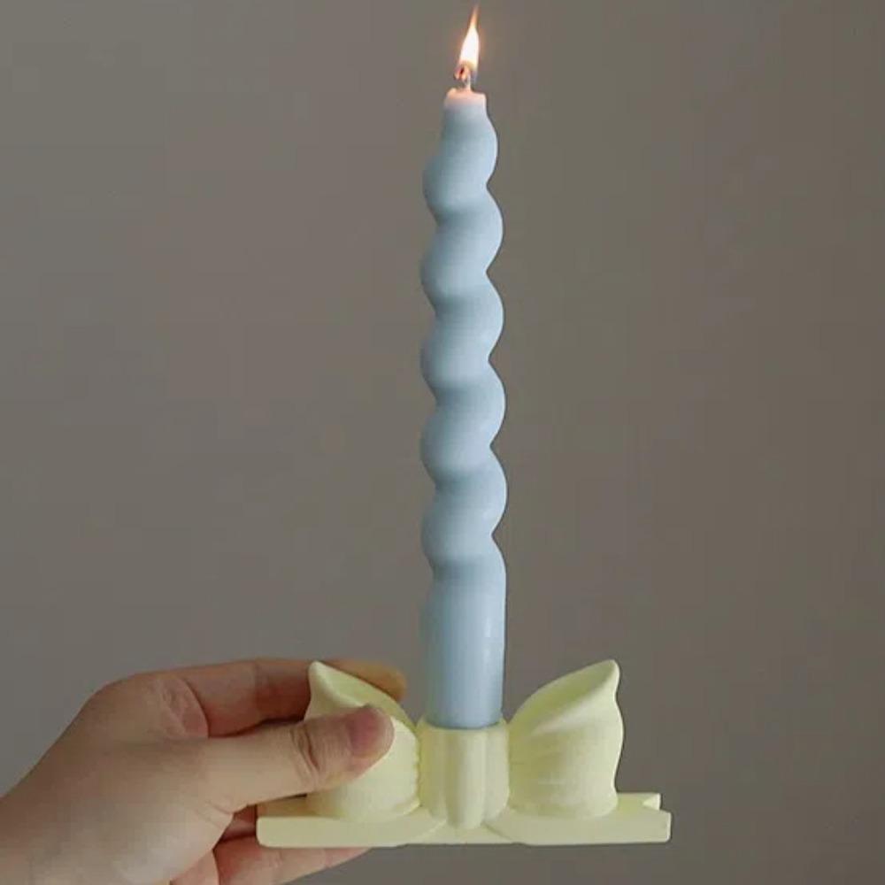 Ins Style Long Candle Candlestick Bow Shaped Mini Candle Stands Creative Bow Candle Holder