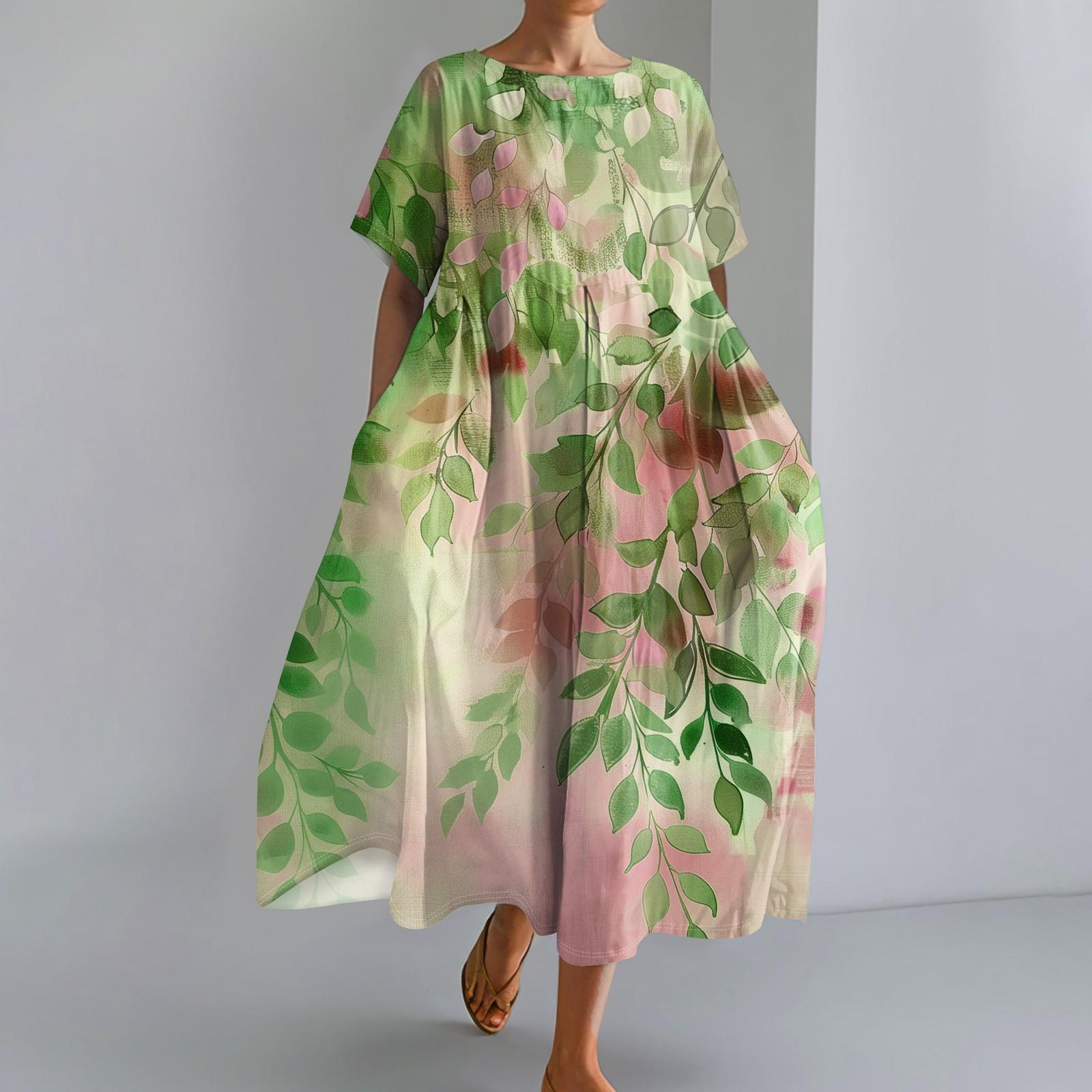 

Женское модное свободное платье с большим карманом и круглым вырезом с градиентным принтом и короткими рукавами XXXL