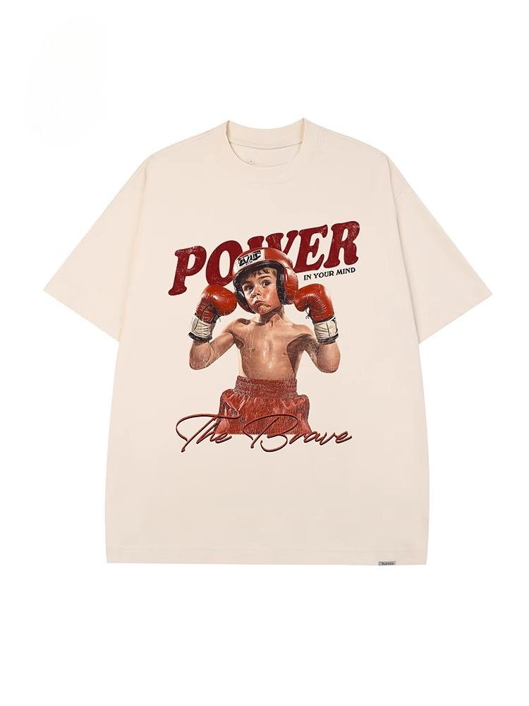Boxing Boy Printed Shortsleeved Tshirt Mens Large Size Loose Trendy Brand Street American Retro Halfsleeved Adlv Style Tee