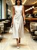 Round Neck Sleeveless Midi Dress with Gold Chain Print White Color Modern Elegant for Women Casual Fashion Spring Summer Autumn Ladies Clothing
