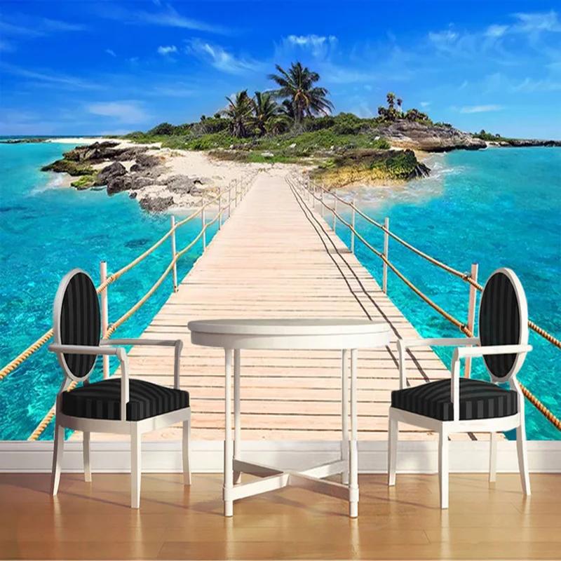 Photo Wall Paper Island Wooden Bridge 3d Landscape Painting Background Wall Decorations Living Room Mural