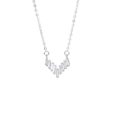 Cold Wind V-Shaped Flash Diamond Collarbone Chain Versatile 9 Sterling Silver Flash Diamond Necklace Temperament Women'S Diamond Chic Neck Chain