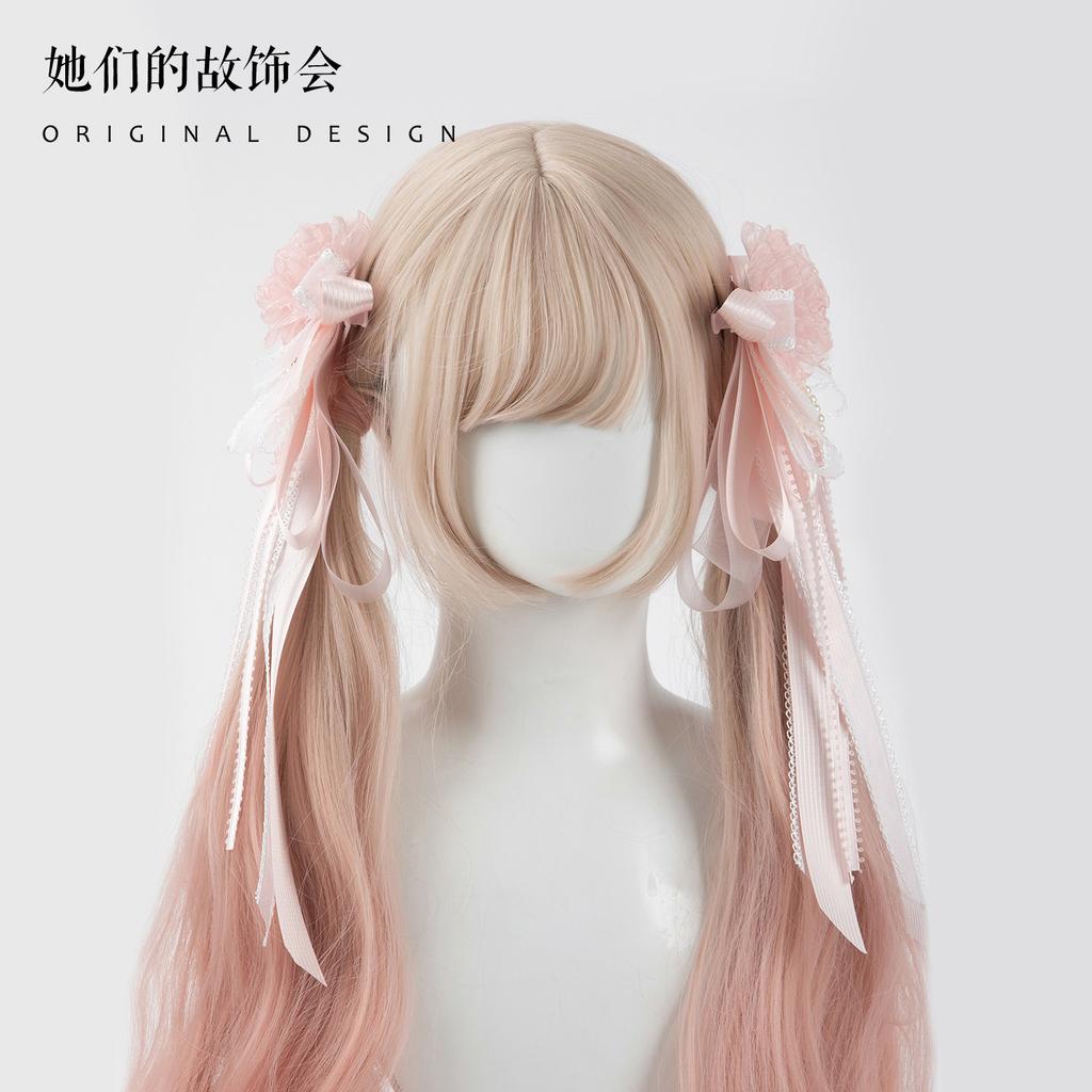 Sweet Bow Lace Hairpin Pink Hair Accessories Handmade Lolita Hair Accessories