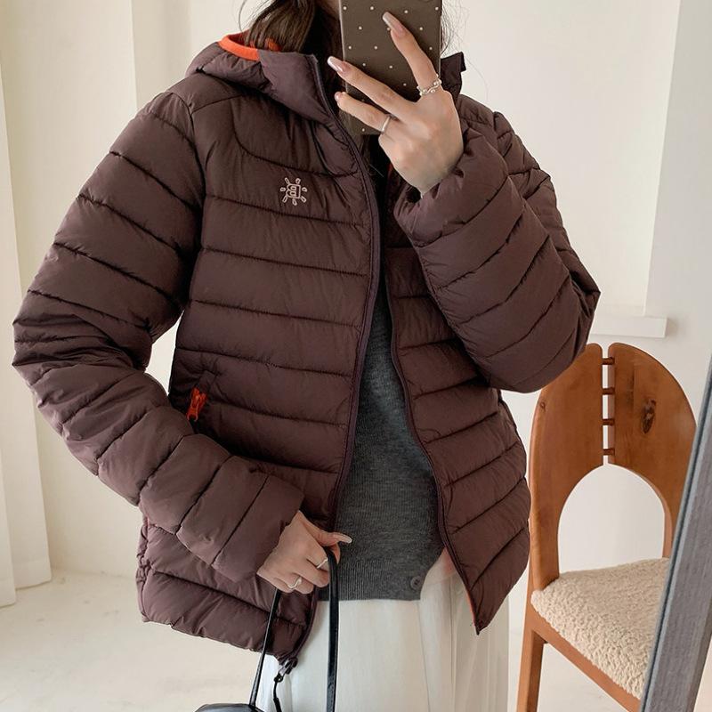 Winter new light and thin hooded ribs cotton clothes women's short large size loose warm jacket cotton clothes