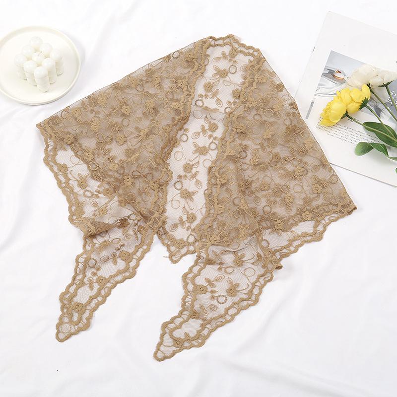 New Spring Style French Lace Triangle Scarf for Women Fashion Versatile Hollow Scarf Solid Color Hair Strap
